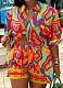 Popular Casual Printed Long-sleeved Shorts Commuter Two-piece Suit