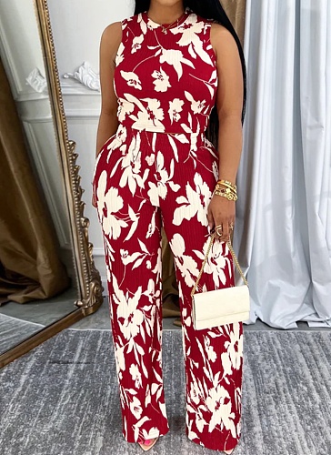 2025 Summer Sleeveless Vest High Waist Pants Floral Print Two-piece Suit for Women