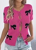Spring And Summer Casual Sexy Contrast Color Bow Tie Sweater Holiday Cardigan
