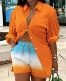 Popular Casual Printed Long-sleeved Shorts Commuter Two-piece Suit