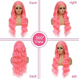 Women'S Front Lace Synthetic Wigs Pink Long Curly Hair Big Wave