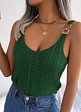 Casual Metal Button V-Neck Hollow Top Holiday Sweater