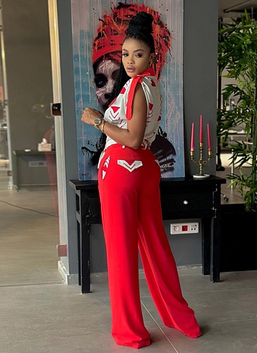 Fashion Lapel Short-sleeved Shirt With Tie-back Wide-leg Pants Casual Suit