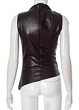 New PU Sleeveless Tight Pleated Top For Women