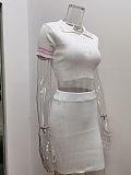Summer Sexy Knitted Belly-baring Top Short-sleeved Skirt Two-piece Set