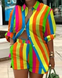 Popular Casual Printed Long-sleeved Shorts Commuter Two-piece Suit