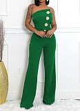 Women'S Personalized Tube Top Large Button Sleeveless High Elastic Wide Leg Jumpsuit