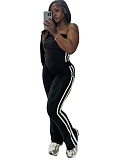Striped Zipper Long-Sleeved Jacket Tube Top Vest Sports Pants Three-Piece Suit For Women