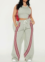 Fashion Casual Vest With Striped Sports Style Trousers Two-Piece Suit For Women