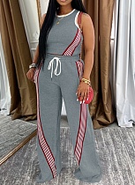 Fashion Striped Patchwork Sleeveless Vest Casual Wide-Leg Pants Two-Piece Suit For Women