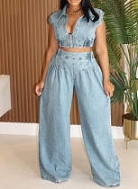 Summer Sexy Sleeveless Top Loose Straight Jeans Two Piece Suit For Women