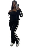 Striped Zipper Long-Sleeved Jacket Tube Top Vest Sports Pants Three-Piece Suit For Women