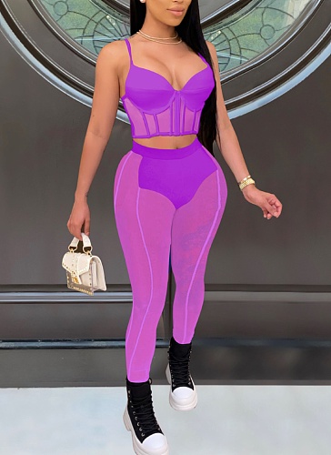 Sexy Mesh Splicing Bra And Pants Two-Piece Set