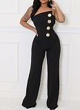 Women'S Personalized Tube Top Large Button Sleeveless High Elastic Wide Leg Jumpsuit