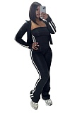 Striped Zipper Long-Sleeved Jacket Tube Top Vest Sports Pants Three-Piece Suit For Women