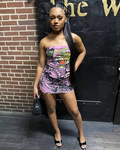 Tiger Print Bodycon Strapless Mini Dress