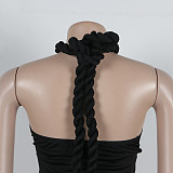 Sexy Hollow Design Sleeveless Halter Neck Tight Tassel Dress
