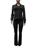 Striped Zipper Long-Sleeved Jacket Tube Top Vest Sports Pants Three-Piece Suit For Women