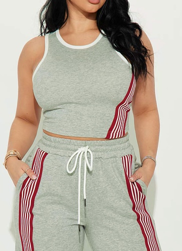 Fashion Casual Vest With Striped Sports Style Trousers Two-Piece Suit For Women