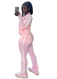 Striped Zipper Long-Sleeved Jacket Tube Top Vest Sports Pants Three-Piece Suit For Women