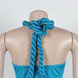 Sexy Hollow Design Sleeveless Halter Neck Tight Tassel Dress