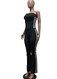 Striped Zipper Long-Sleeved Jacket Tube Top Vest Sports Pants Three-Piece Suit For Women