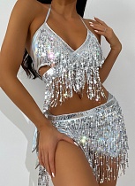 New Electronic Music Festival Sexy Tassel Sequin Swimsuit Three-piece Bikini