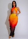 Fashionable Gradient Print Suit Navel-baring Pleated Two-piece Suit