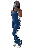 Striped Zipper Long-Sleeved Jacket Tube Top Vest Sports Pants Three-Piece Suit For Women