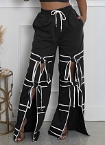 Fashion Solid Color Stitching Lace-Up Casual Straight Pants For Women