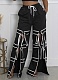 Fashion Solid Color Stitching Lace-Up Casual Straight Pants For Women