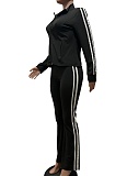 Striped Zipper Long-Sleeved Jacket Tube Top Vest Sports Pants Three-Piece Suit For Women