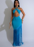 Sexy Hollow Design Sleeveless Halter Neck Tight Tassel Dress