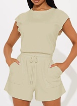 Casual Solid Color Sleeveless Top And Drawstring Pocket Shorts New Two-Piece Suit For Women