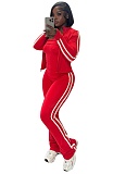 Striped Zipper Long-Sleeved Jacket Tube Top Vest Sports Pants Three-Piece Suit For Women