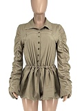 Spring Fashion Long Sleeve High Waist Drawstring Overalls Jumpsuit Women's Clothing