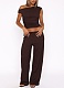 Elastic Bubble One-Shoulder Oblique Collar Pleated Top Wide-Leg Pants Two-Piece Set