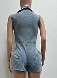 Fashion Casual Sexy Zipper High Elastic Denim Bubble Jumpsuit