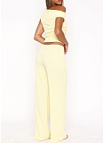 Elastic Bubble One-Shoulder Oblique Collar Pleated Top Wide-Leg Pants Two-Piece Set