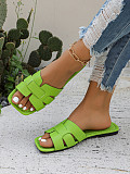 Solid Color Flat Slippers For Women Square Toe Breathable Slip-On Home Slippers For Women