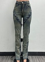 Sky Blue Fashionable Sexy High Elastic Washed Zipper Jeans