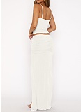 Fashionable Suspender V-Neck Vest Pleated Slit Skirt Two-Piece Suit For Women