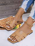 Solid Color Flat Slippers For Women Square Toe Breathable Slip-On Home Slippers For Women