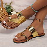 Large Size Toe Flat Slippers For Women New Style Outer Wear Pressed Pattern Herringbone Beach Sandals