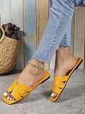 Solid Color Flat Slippers For Women Square Toe Breathable Slip-On Home Slippers For Women