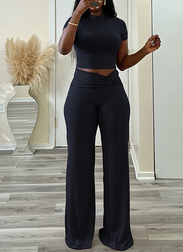 O-Neck Tops, Slimming, Hip-Lifting, Sexy Wide-Leg Flared Trousers, Two-Piece Suit For Women