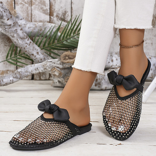 Fashionable Mesh Hollow Toe Flat Bow Slippers