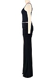 Fashionable Suspender V-Neck Vest Pleated Slit Skirt Two-Piece Suit For Women