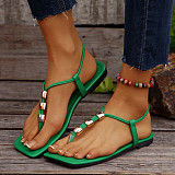 Flip-Flop Fashion Sandals For Women Summer Flat New Large Size 43 Beaded Fairy Style Roman Shoes