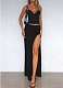 Fashionable Suspender V-Neck Vest Pleated Slit Skirt Two-Piece Suit For Women
